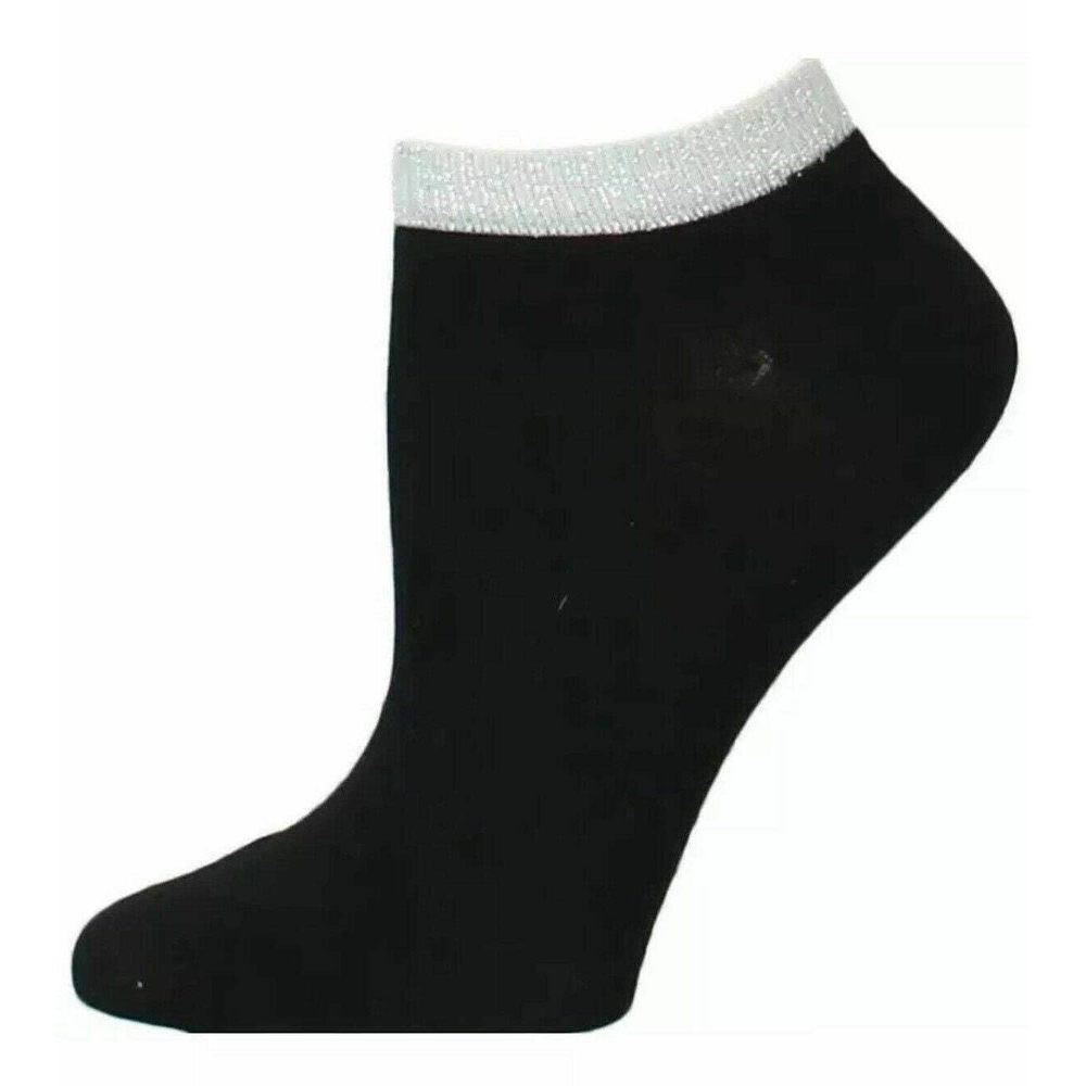 INC Womens Metallic Knit Casual Socks Black O/S